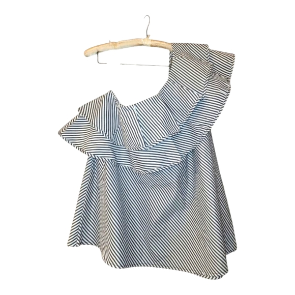 coc Tops - Plus Size Blue & White Striped One Shouder Sexy Summer Top 2X